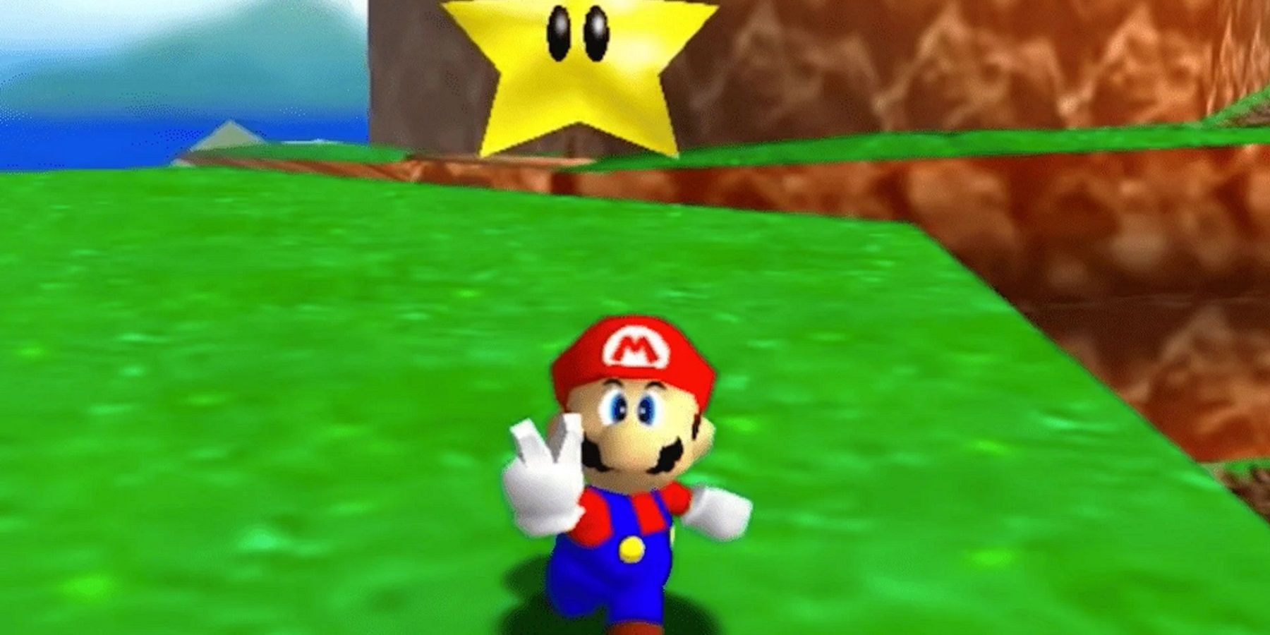 Screenshot from Mario 64 showing the titular Mario with a star above his head.