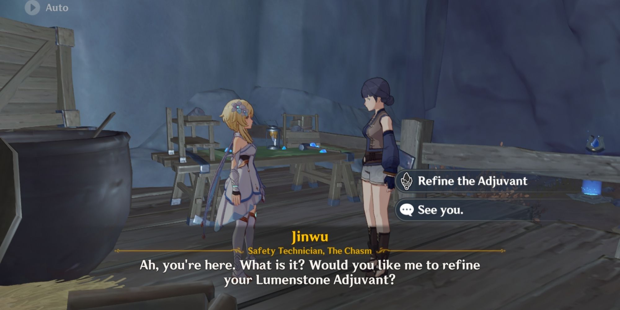 traveler talking with Jinwu in Genshin impact