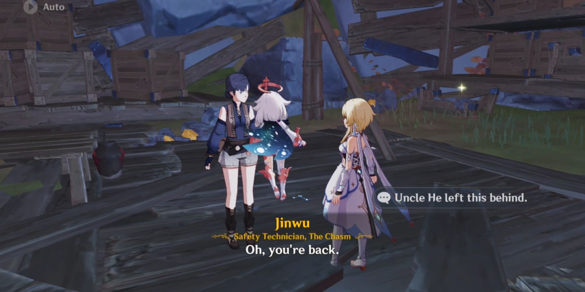 travelers speaking with jinwu in Genshin impact