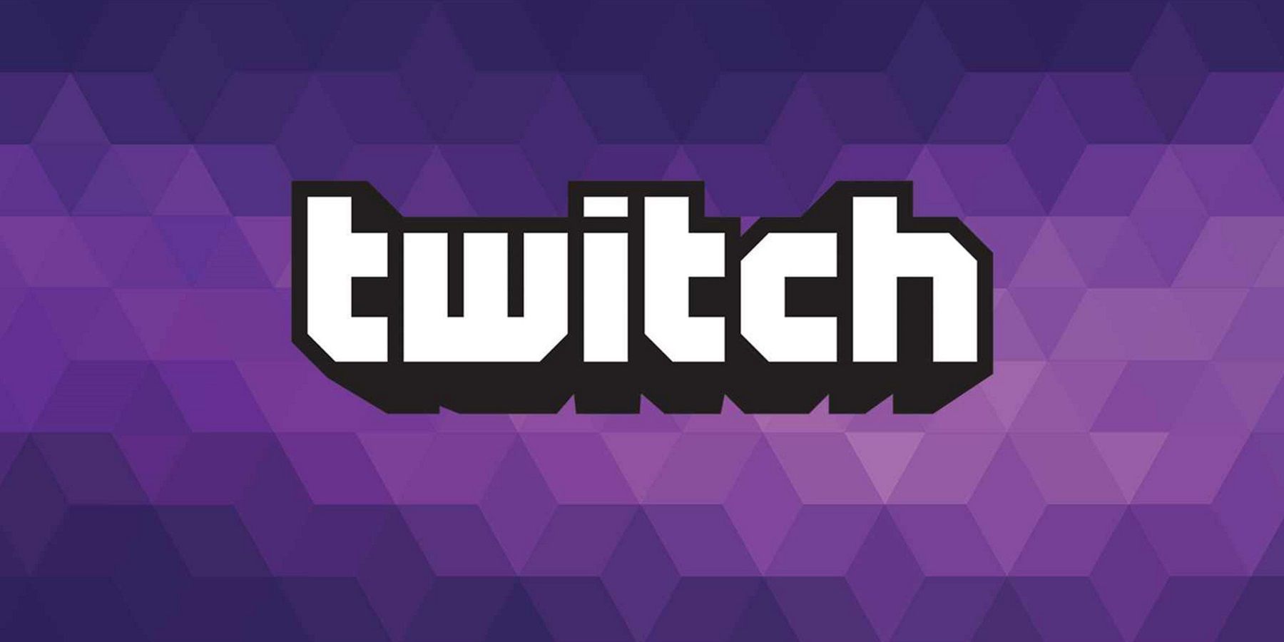 The Twitch logo on a purple honeycomb-style background.