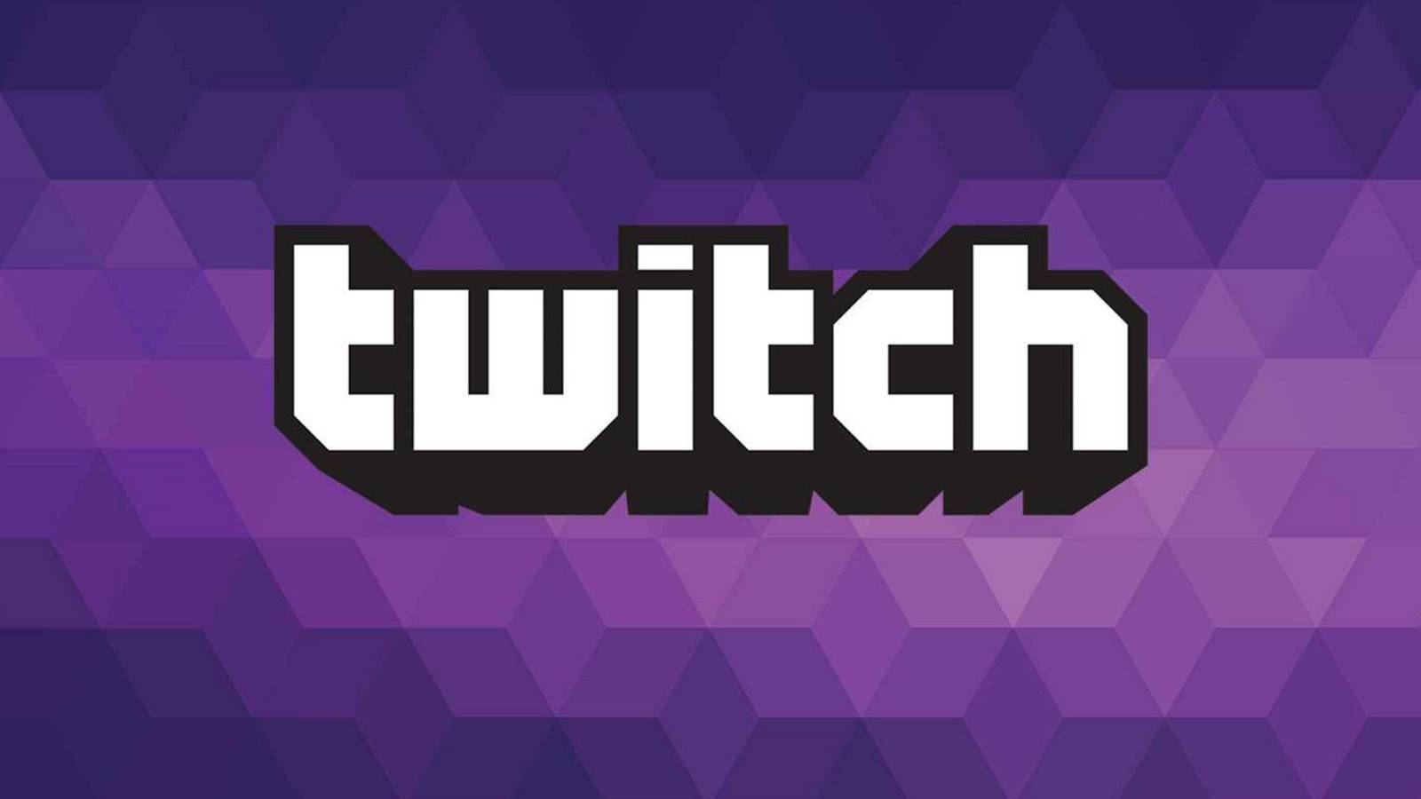 The Twitch logo on a purple honeycomb-style background.