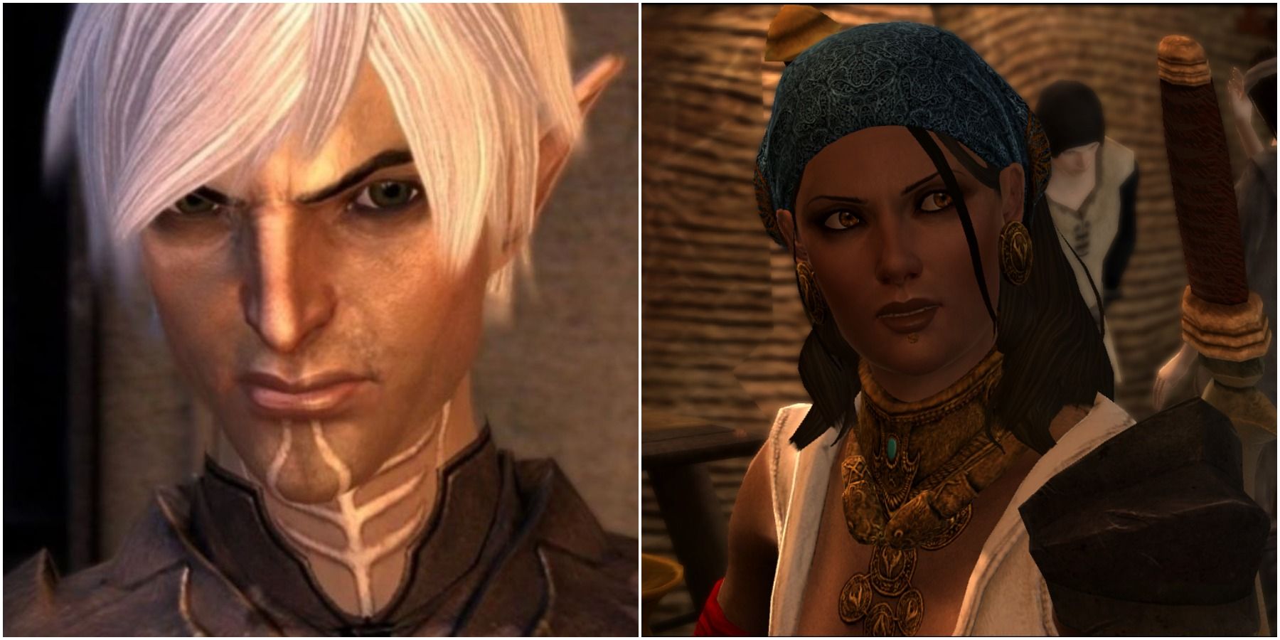 Split image of Fenris and Isabela. 