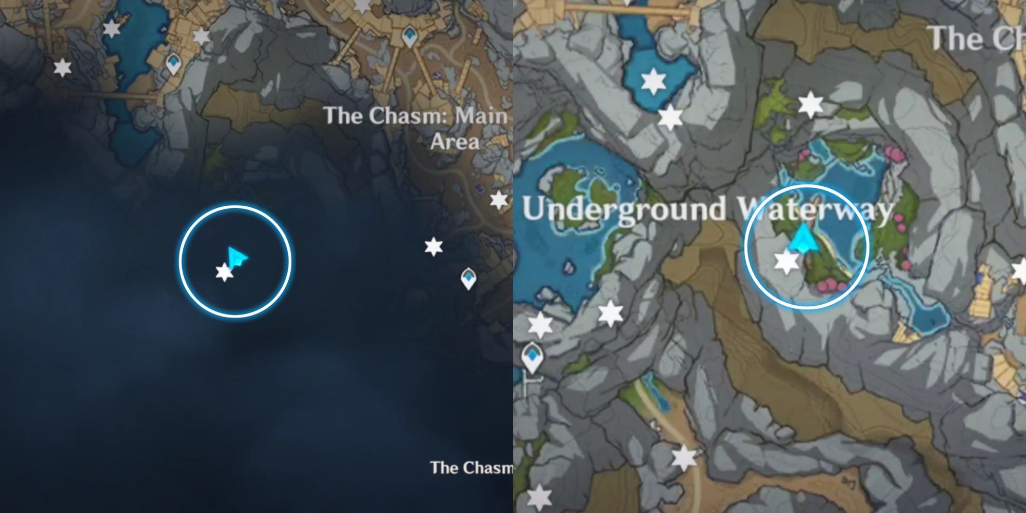 underground waterway before and after being unlocked in Genshin impact