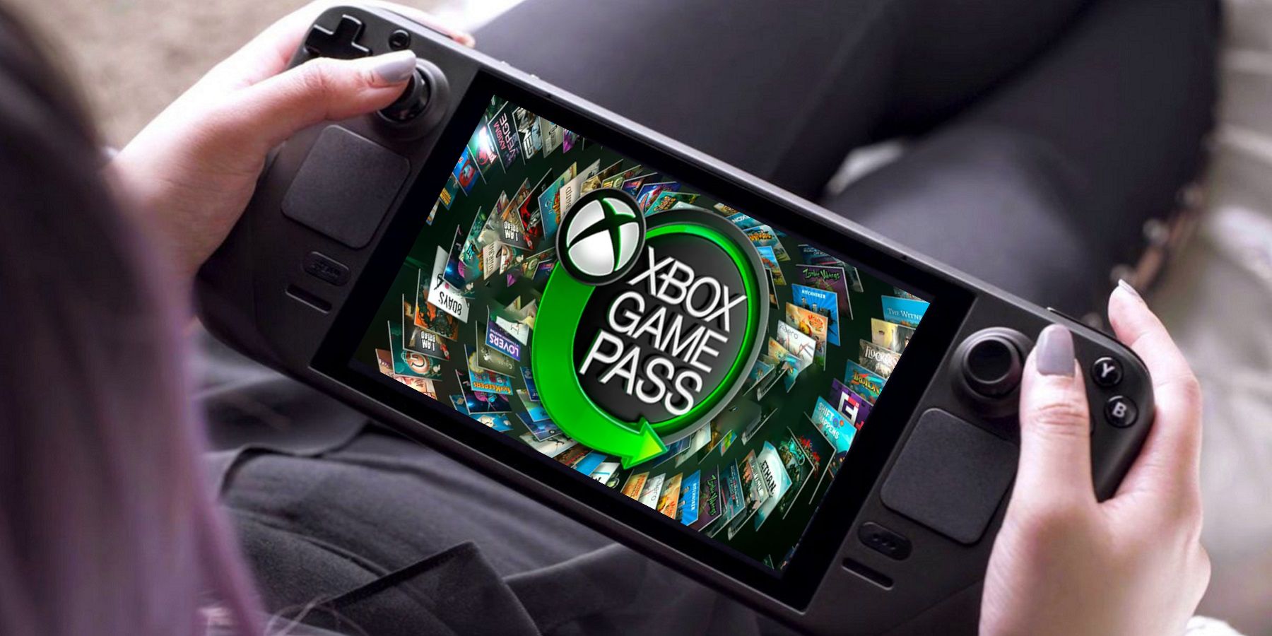 Image of a Steam Deck with the Xbox Game Pass logo on the screen.