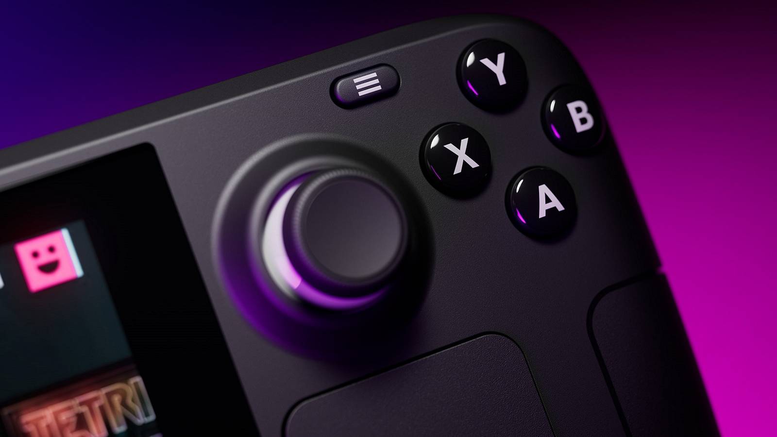 A close-up photo of the Steam Deck and its right-hand side buttons.