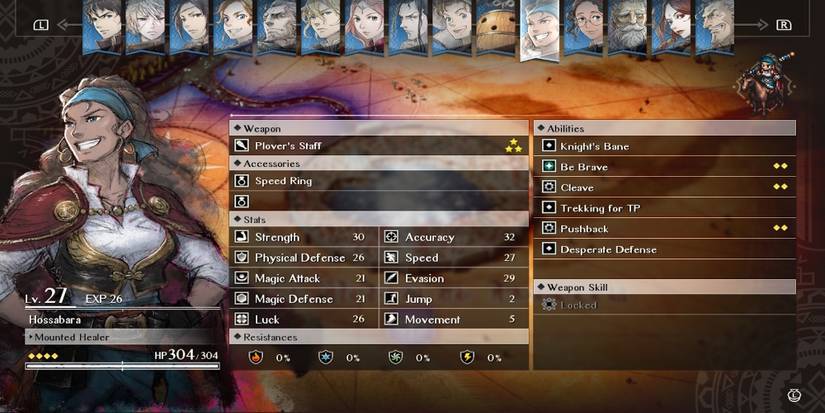 Hossabara in the roster menu from Triangle Strategy