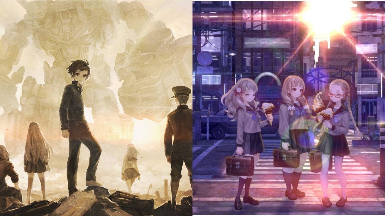 13 Sentinels Main characters and Giant Robot - 3 students after school