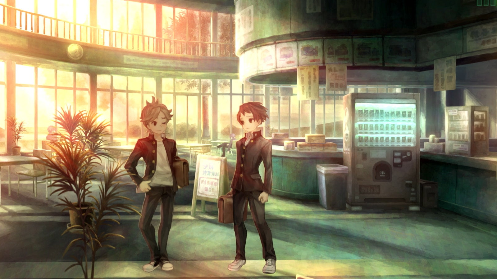 Kyuta and and Juro in the school canteen