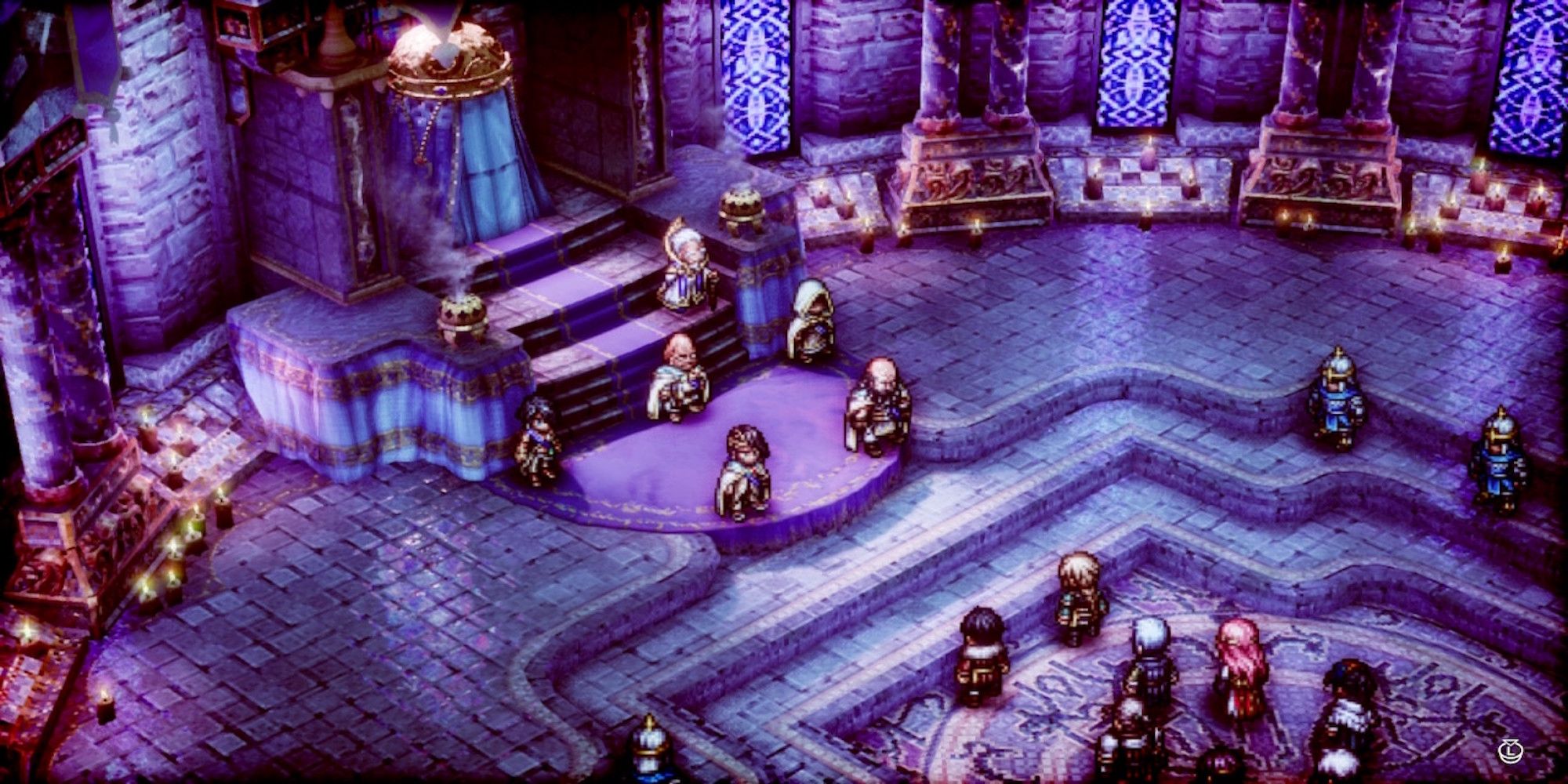 A scene featuring characters from Triangle Strategy