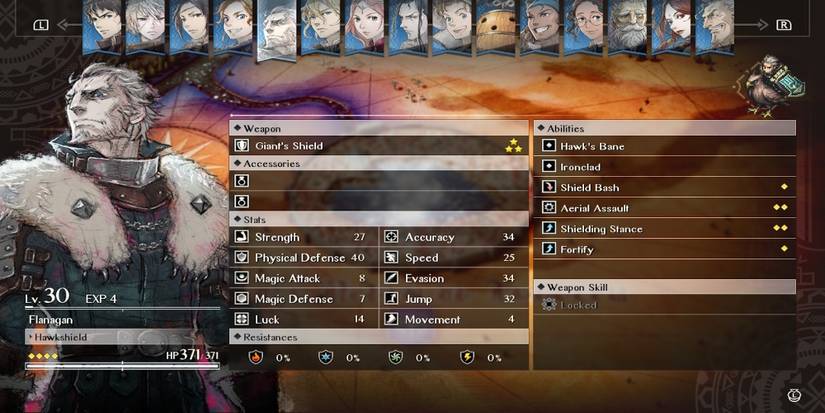 Flanagan in the roster menu from Triangle Strategy