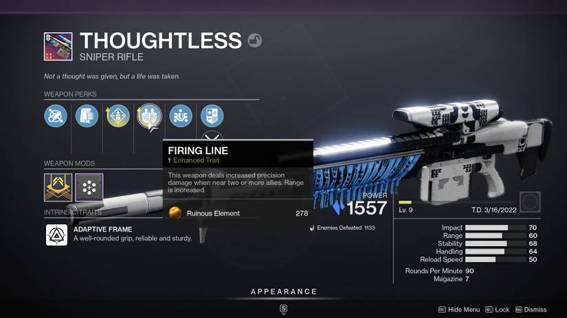 destiny 2 guide god roll thoughtless sniper rifle best dps options palmyra-b boss damage raids most powerful perks enhanced traits