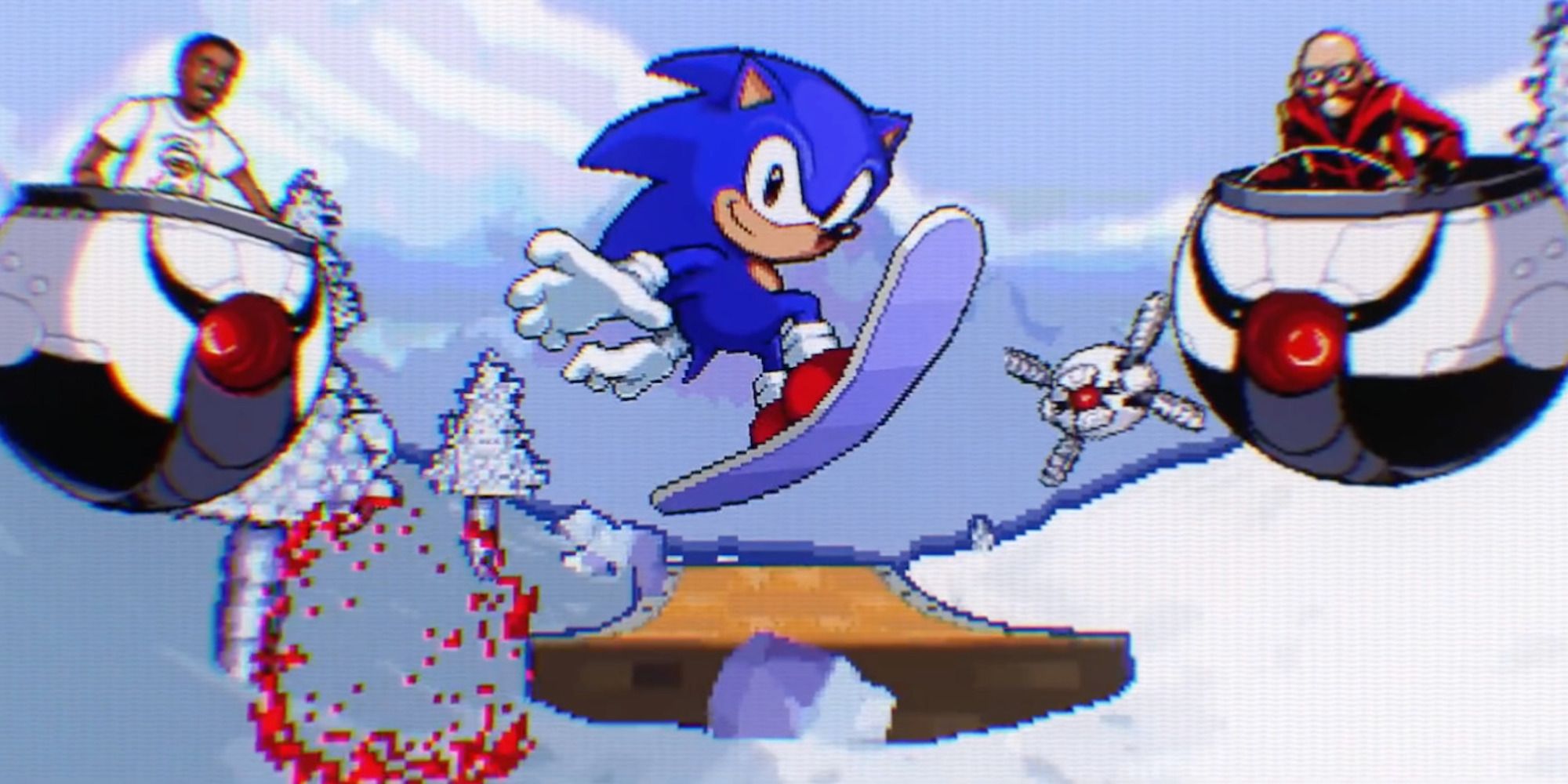 The pixel credits featuring characters in Sonic the Hedgehog 2