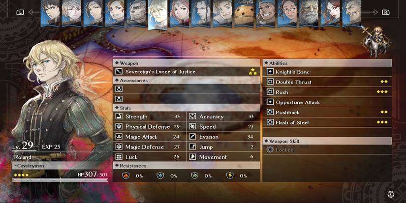 Prince Roland in the roster menu from Triangle Strategy