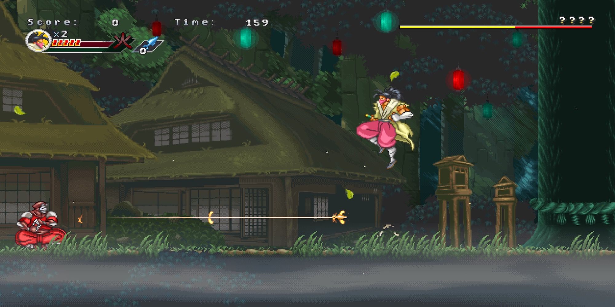 Fighting a boss in Ganryu 2 Hakuma Kojiro