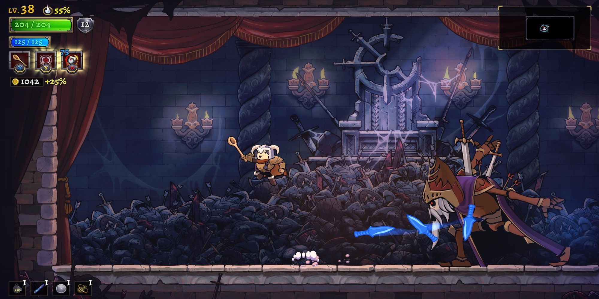 Fighting a boss in Rogue Legacy 2