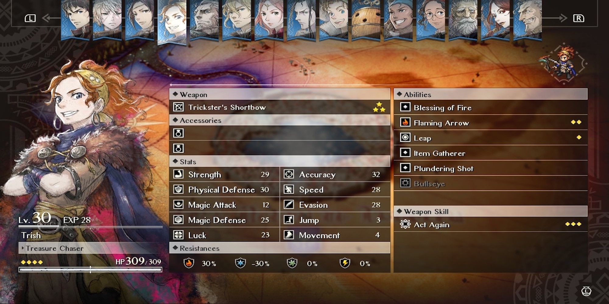 Trish in the roster menu from Triangle Strategy