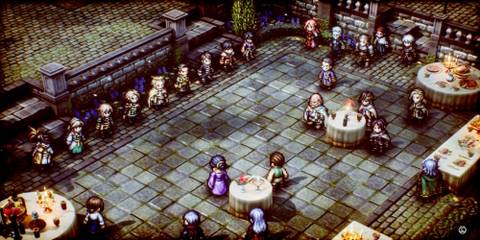 A scene featuring characters from Triangle Strategy
