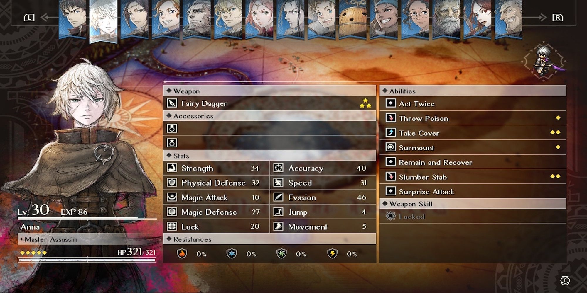 Anna in the roster menu from Triangle Strategy