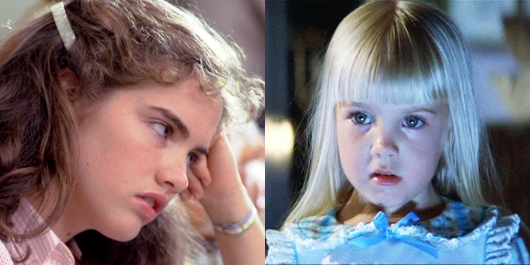 Split image of Nancy Thompson in A Nightmare On Elm Street and Carol Ann Freeing in Poltergeist