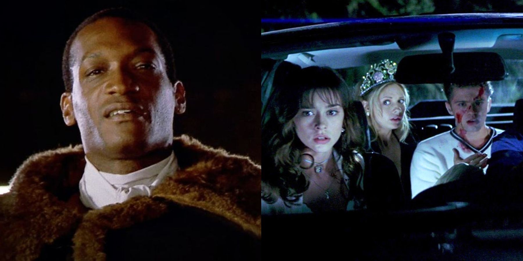 Split image of Tony Todd in Candyman and Jennifer Love Hewitt, Sarah Michelle Geller, and Ryan Phillippe in I Know What You Did Last Summer