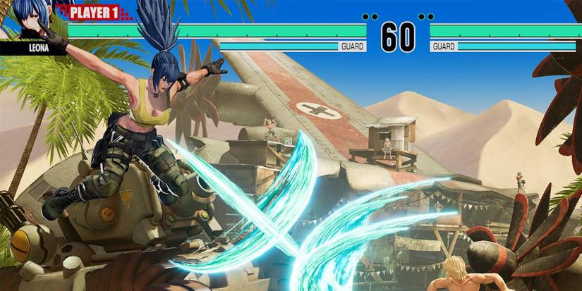 A KOF15 character doing a jump attack