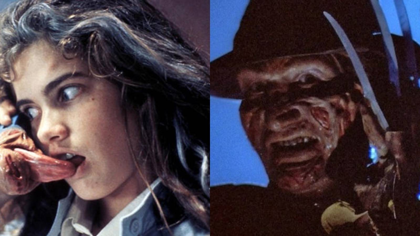 Split image of Nancy Thompson and Freddy Krueger in A Nightmare On Elm Street