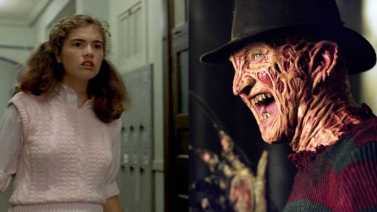 Split image of Nancy Thompson and Freddy Krueger in A Nightmare On Elm Street
