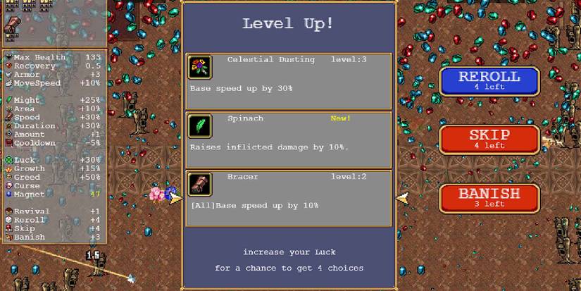 Selecting the Bracer accessory in Vampire Survivors