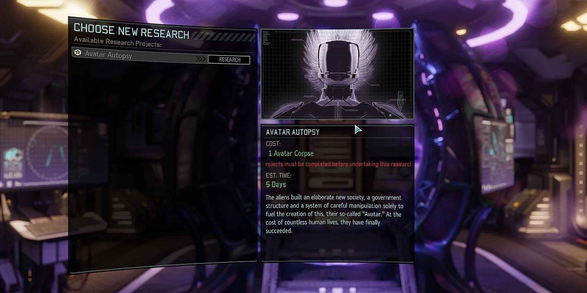 The Avatar Autopsy research option in Xcom 2