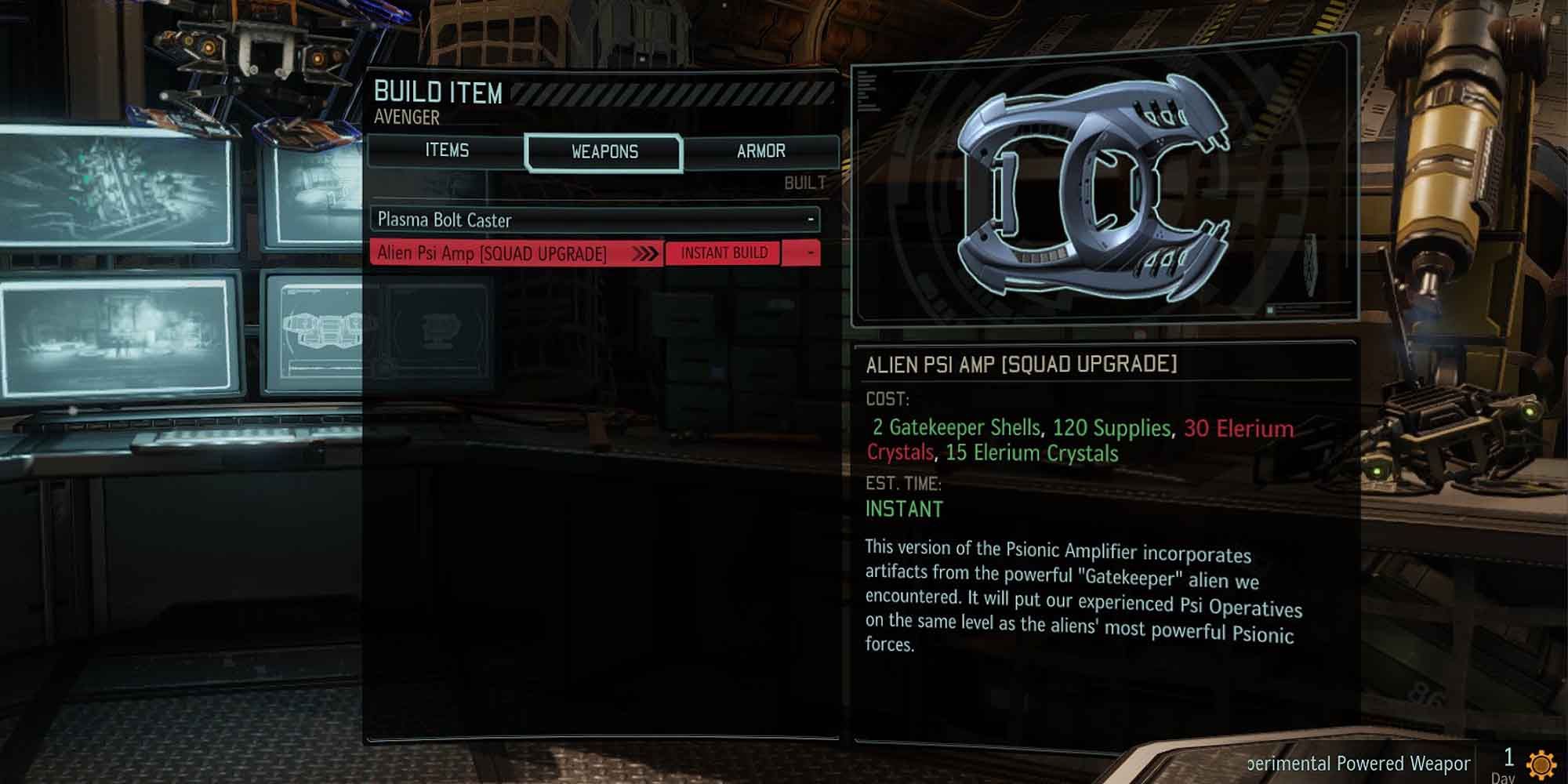 The information screen for the Alien Psi Amp in Xcom 2