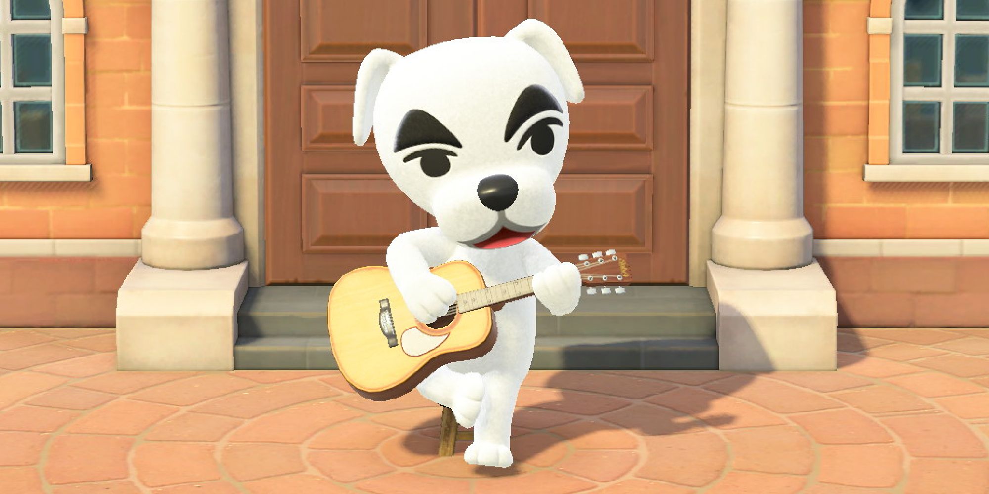 K.K. Slider with his guitar at the town square in Animal Crossing New Horizons