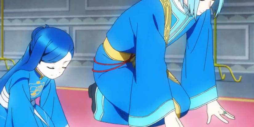 Ascendance of a Bookworm Myne and Ferdinand performing the Dedication Ceremony