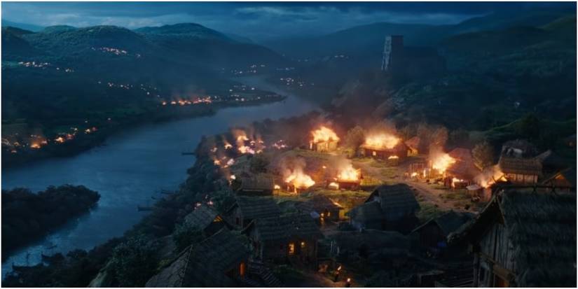 Assassin's Creed Valhalla Village Burning During Raid