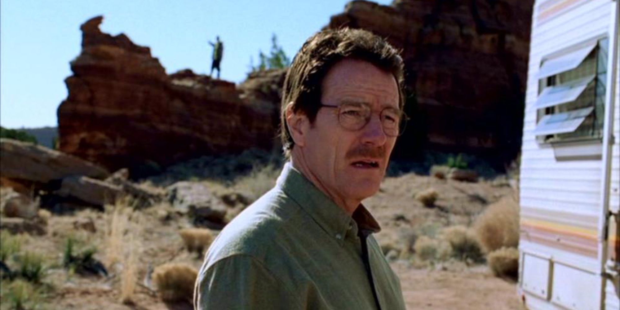 Walter White standing in the desert outside the RV in the pilot of Breaking Bad
