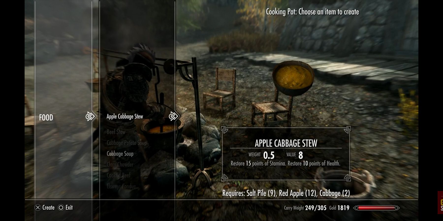 Recipe and Inventory of Apple Cabbage Stew in Skyrim