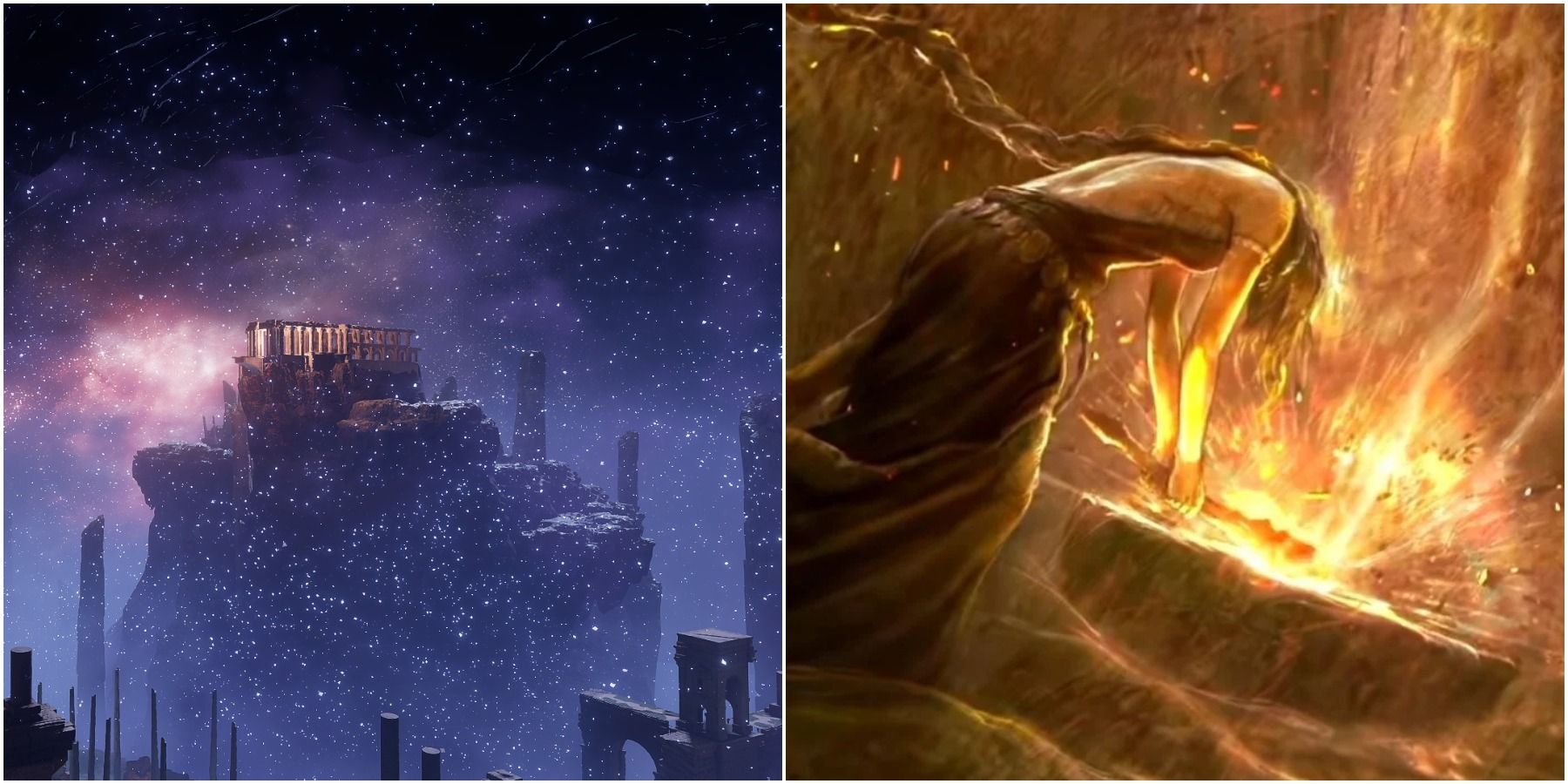 Разделенное изображение Вечного города и Марики, разрушающей кольцо.