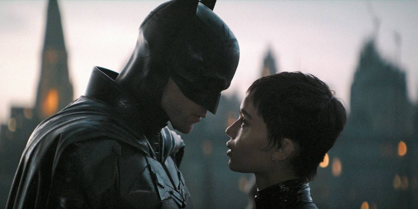 Batman and Catwoman gazing into each other's eyes in The Batman