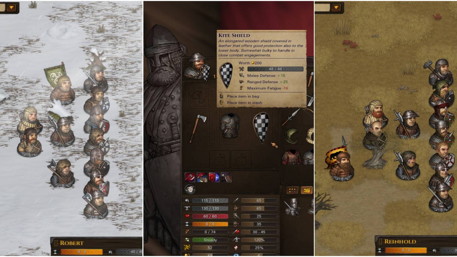 Battle Brothers - A joined image of 3 screenshots