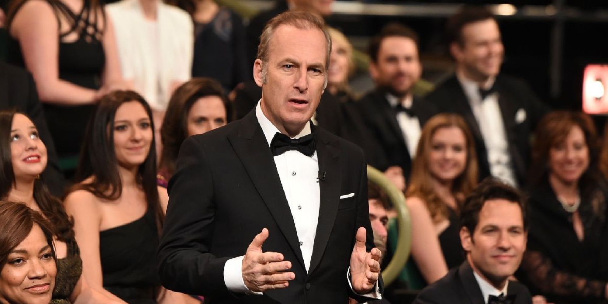 Bob Odenkirk in a tux appearing in the audience during the SNL 40th Anniversary Special