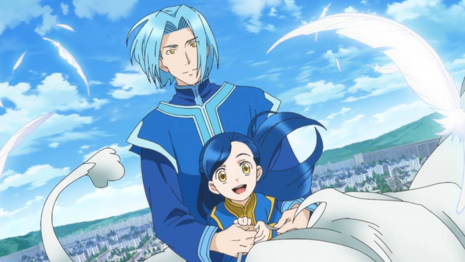 Bookworm 3 Myne and Ferdinand flying through the sky