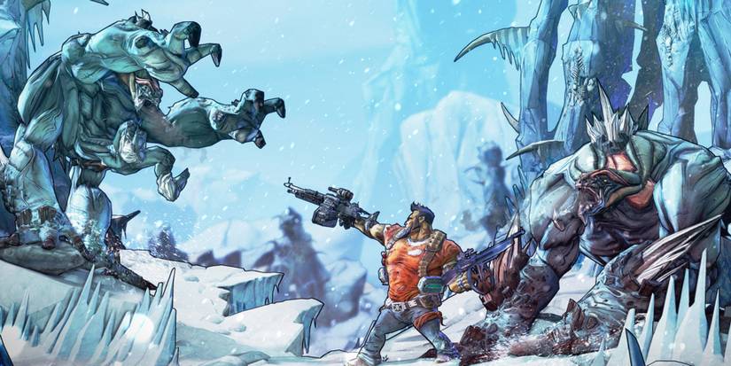 Borderlands-2-Video-Game-character-fighting-off-frozen-alien-monsters