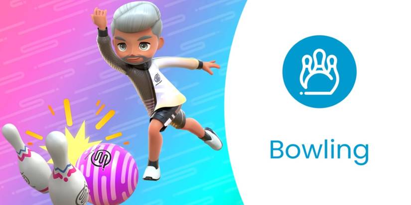 A Sportsmate knocking two pins over while bowling in Nintendo Switch Sports