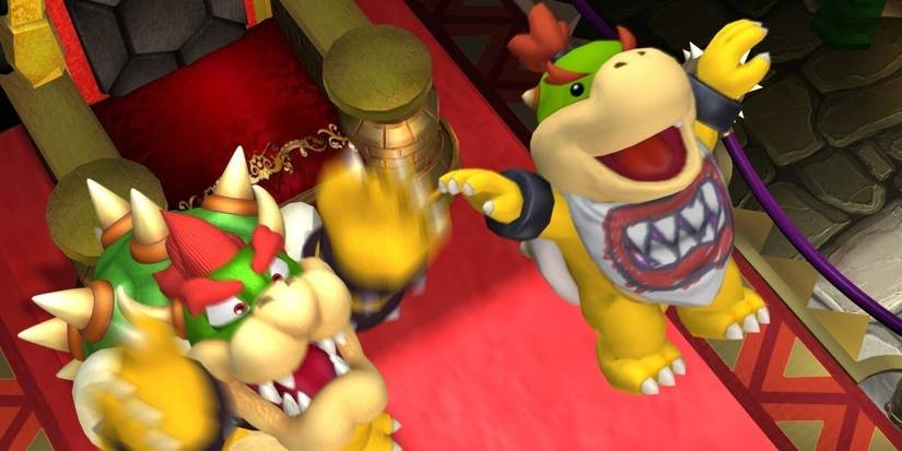 Bowser throwing Bowser Jr Super Mario
