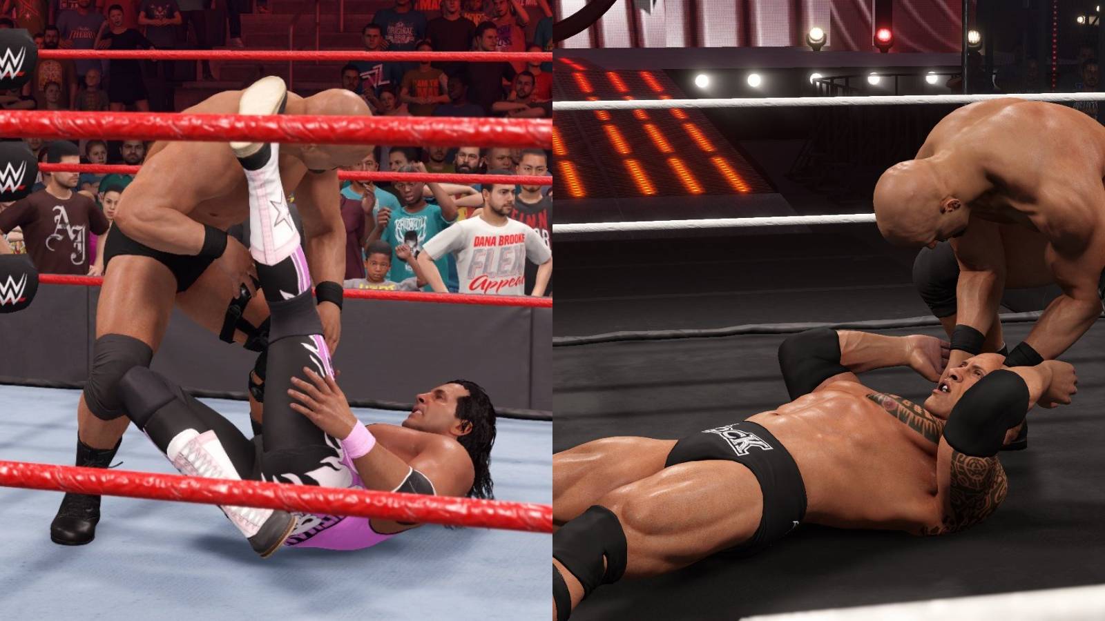 Bret reversing from the ground - Austin grabbing the Rock