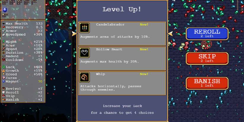 The Candelabrador accessory in Vampire Survivors.