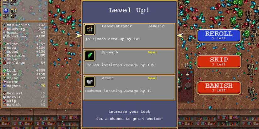 The Candelabrador accessory in Vampire Survivors