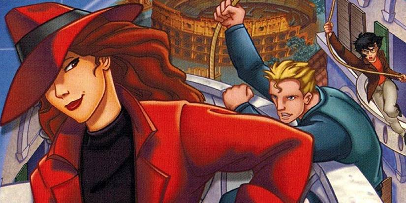 The box art for the PC version of Where In The World Is Carmen Sandiego?