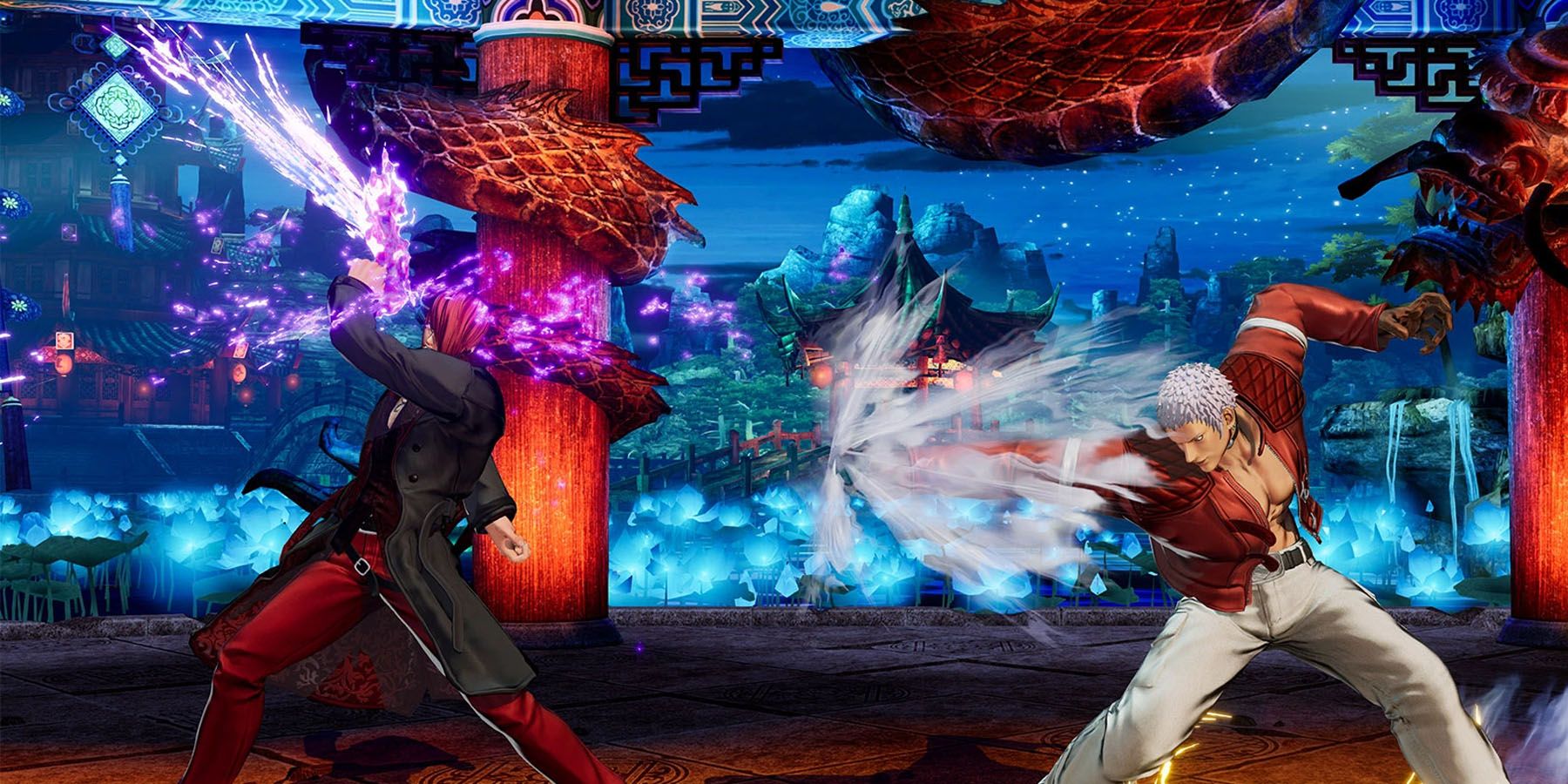Characters dishing out special moves in KOF15