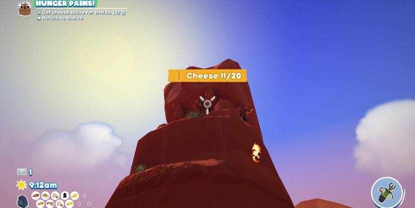 a statue of a grumpus sits on top of a large rock. within its mouth are two plants. in the middle of the screen is the word "cheese" with 11/20 after it.