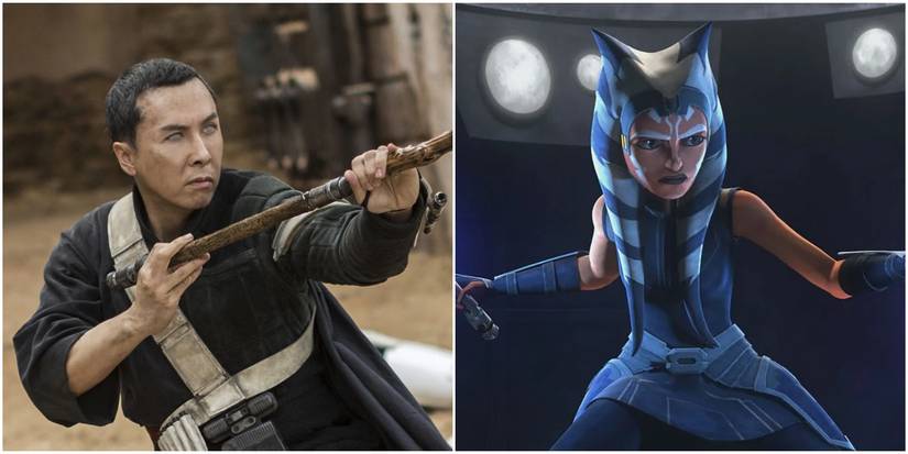Chirrut in Star Wars: Rogue One and Ahsoka in The Clone Wars